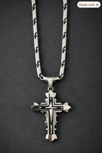 Conjunto em Aço Inoxidável - Corrente com Crucifixo