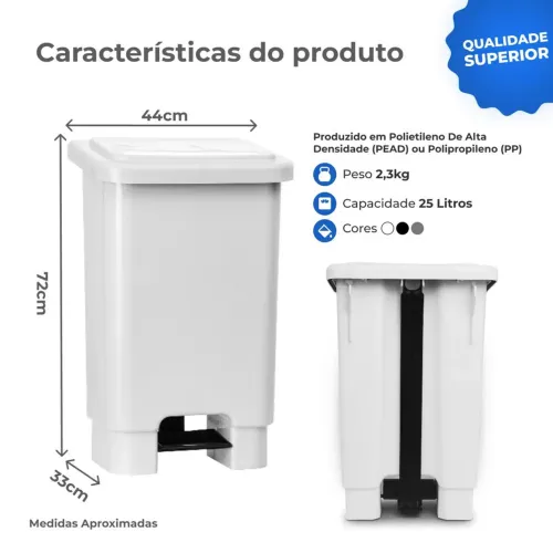 Lixeira 50L com pedal padrão ABNT