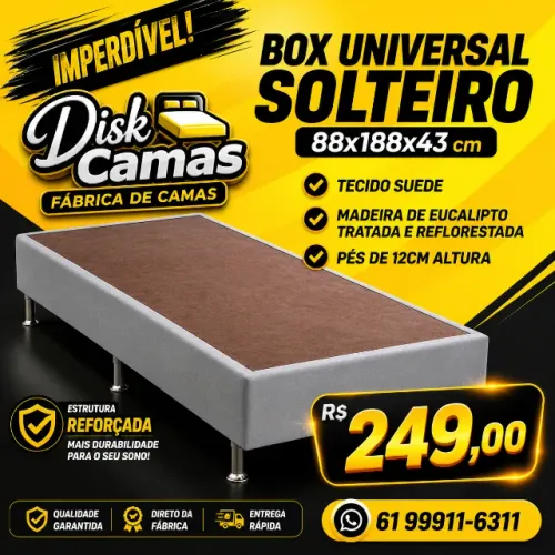 Box Solteiro Universal 88x188 Suede - Base para Colchão Reforçada Direto da Fábrica R$249