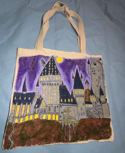 Bolsa de lã pintada a mão por mim, Hogwarts
