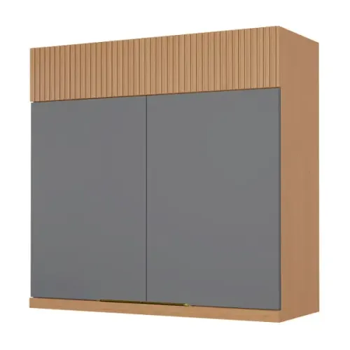 Armário Aéreo 2 Portas 80x78x32cm Madeira Carvalho e Titânio Realeza Nesher