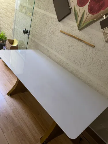 Tampo de Mesa de jantar retangular em vidro off white