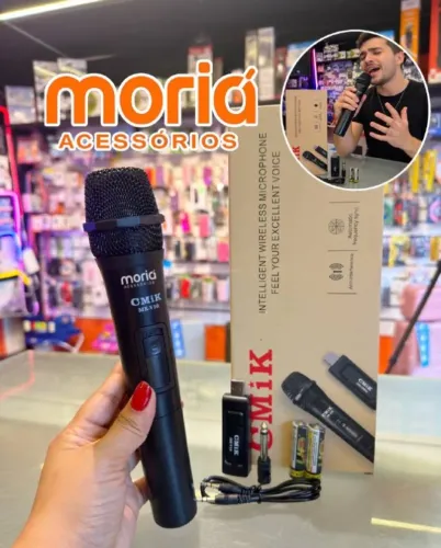 Microfone Sem Fio CMIK MK-V10 Profissional Wireless USB + Receptor + Adaptador P10 + Cabo 