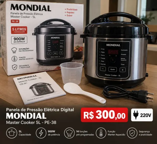 Panela de Pressão Elétrica Digital 5L, Mondial, 900W - PE-38 220v