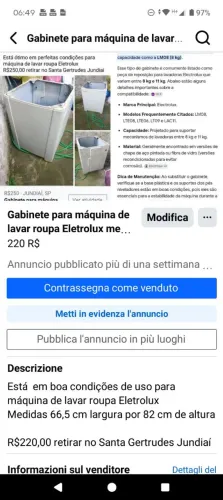 Gabinete para máquina de lavar roupa Eletrolux ótimo estado de uso
