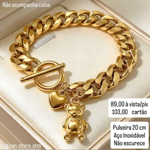 Pulseira Ursinho - Aço Inoxidável 