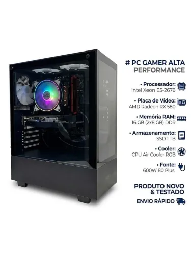 PC Gamer RX 580 8GB SSD 1TB 16GB RAM Xeon 12 Núcleos - Completo