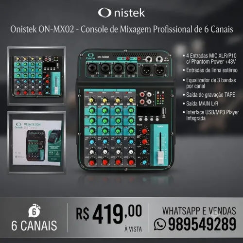 Mesa de som 6 canais Onistek Bluetooth 