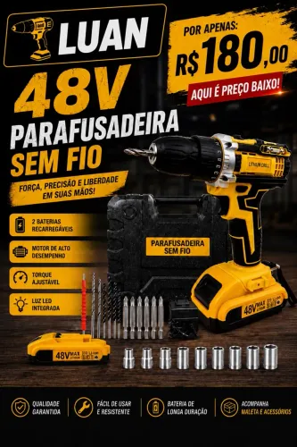 Parafusadeira 48v, 2 baterias de lítio + maleta ( Kit completo)