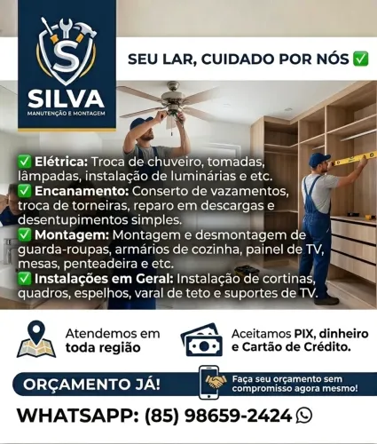 Montagem de móveis em geral, serviços de elétrica e instalações