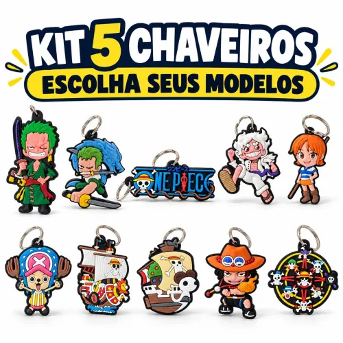 Kit 5 Chaveiros One Piece Emborrachados à Escolha