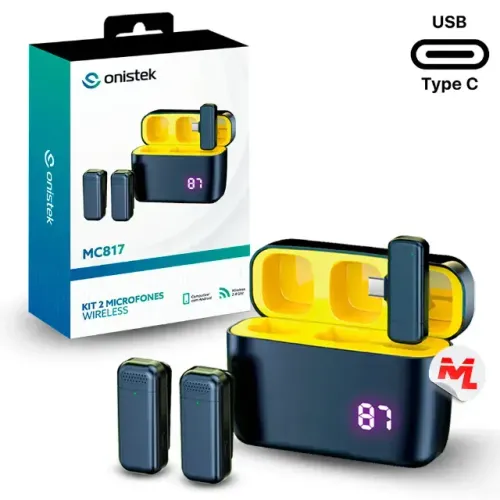 Kit Case com 2 Microfone de Lapela Sem Fio Onistek ON-MC817 USB-C - WZetta