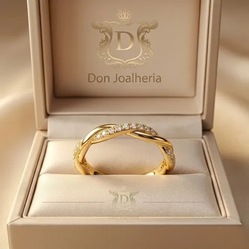 Aparador de Aliança em Ouro 18K 750 com Moissanites