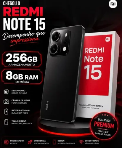 Celular Note 15 - 8/256gb <br>Versão Global <br>?4G <br>?Preto<br>?Azul<br>?1.350,00m