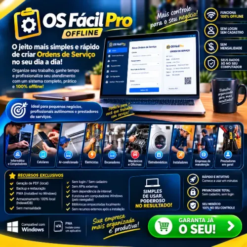 Gerador de Ordem de Serviços Automático - OS Fácil Pro para Profissionais Autônomos