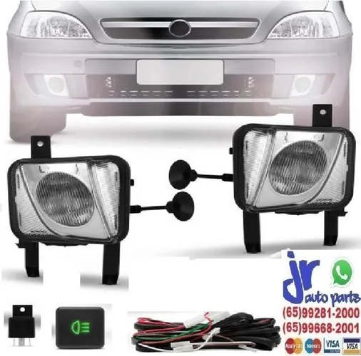 Kit Farol de Milha Corsa Sedan Hatch 2003 04 05 06 07 08 09 10 11 2012 Auxiliar Neblina