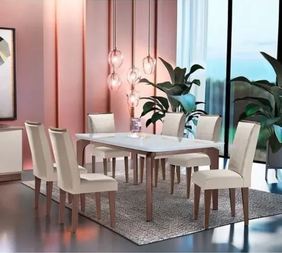 Mesa canto reto com 6 cadeiras 100% MDF!! Tt8671m