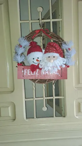 Guirlanda de Natal com Papai Noel e Boneco de Neve
