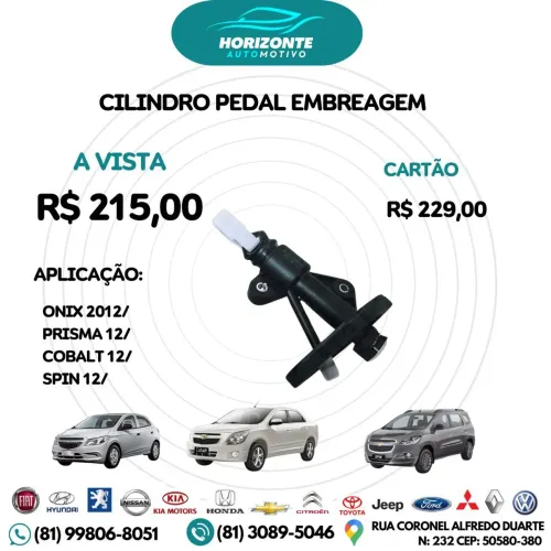 cilindro pedal embreagem onix prisma cobalt spin 2012/