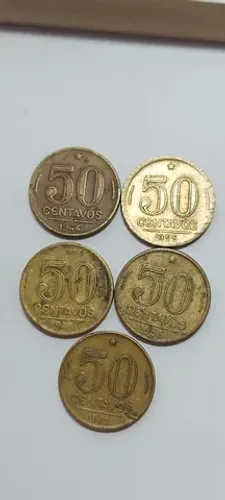 Lote de 5 Moedas Antigas De 50 Centavos- 1944,1945,1949,1955 e 1956 -Mbc