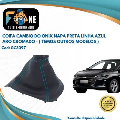 Coifa de cambio onix prisma 2013 2014 2015 a 2019 preta com base cromada linha azul