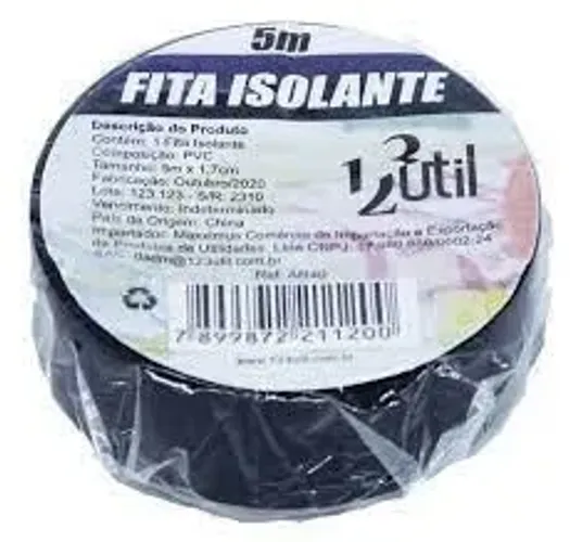 Fita Isolante Em Rolo Preta De 5 Metros Para Eletricista - 123 Útil Ficha Técnica: Produt