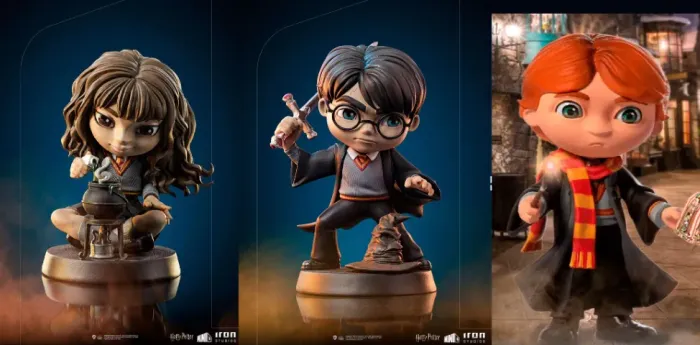 Estátua Harry Potter, Ron Weasley e Hermione Granger Figure Presente Filme- MiniCo - Iron 