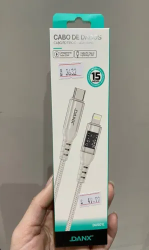 Cabo de Dados e Carregamento Turbo 30W Tipo C x Lightning 1.2m -Danx -Loja Coimbra Entrega