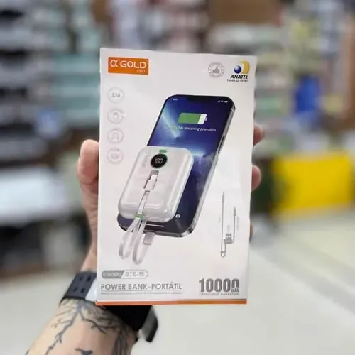 Carregador Portátil Sem Fio Powerbank 10000mAh de Potência