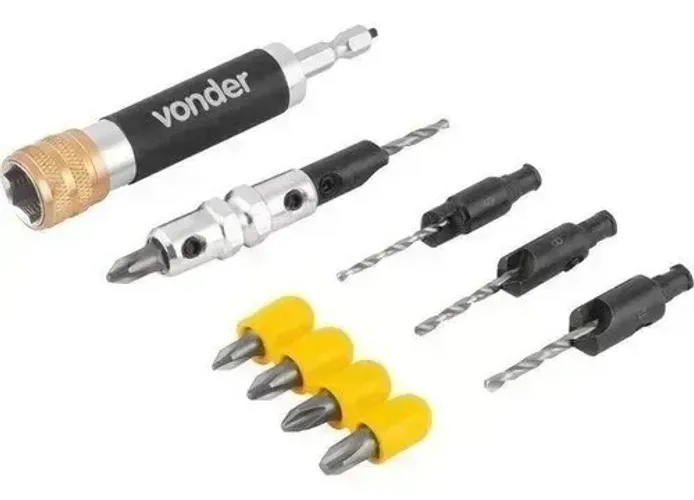 Jogo de bits, ponteiras e brocas escareadoras, 11 peças, encaixe de 1/4", Vonder