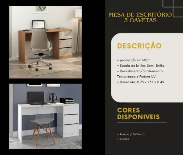 Escrivaninha Gamer 3 Gavetas GD- Entrega e Monta