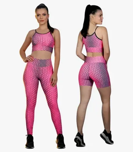 Kit 3 Peças Fitness Calça+Top+Short Sem Transparência Treino Academia Casual z1350