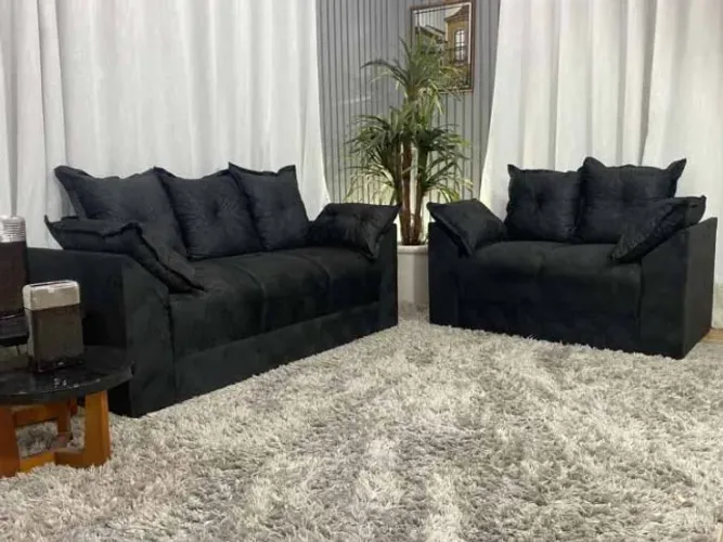 Conjunto Sofá 2x3 Lugares Paris Sued Preto - Entrega Rápida! 