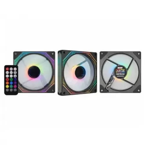 Kit Exaustores 3 Fans K-Mex ARGB AAUA, Controle Remoto, Sem Fita, Preto - AAUAK136APVAB0X