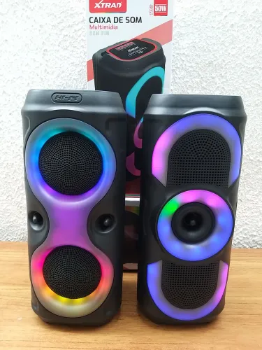 CAIXA SOM BLUETOOTH 50W Com LED RGB Xtrad cs 30 Pendrive Radio Cartão memória