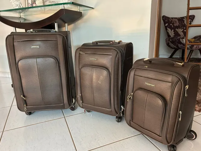 Conjunto de malas Sestini em couro marrom - Novo