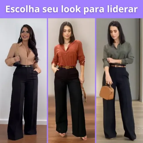 Escolha seu look para liderar conjunto feminino calça e camisa social