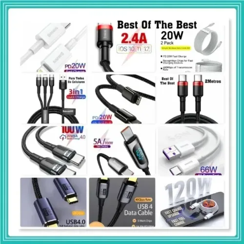 Baseus Cabos Tipo-C Lightning, Lightning Usb, Micro Usb, Tipo-c Usb Para Iphone, E Android