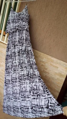 Vestido de alcinha Longo Preto e Branco M Formatto Rio