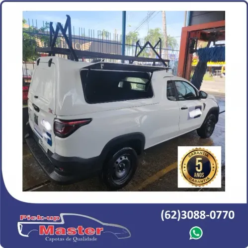 Capota em fibra de vidro com suporte p/ escada e porta lateral para Fiat Strada 2021/2025