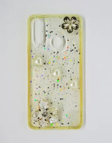 Case Capa Capinha Samsung Galaxy A10 de Silicone com Brilho - Flor de Pérola