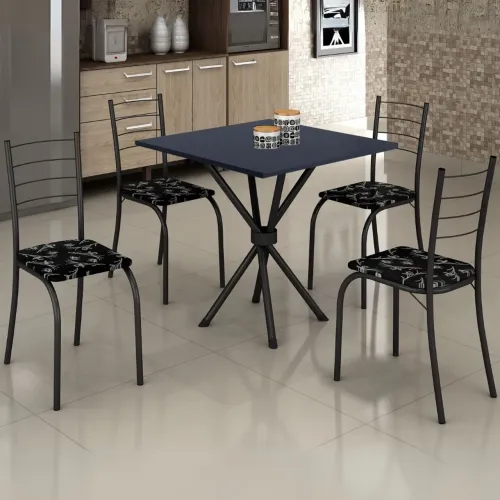 Mesa 4 Cadeiras Rio 75×75 Preto tt54
