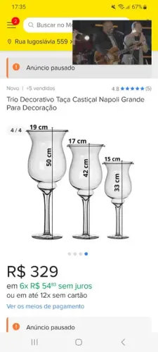 Trio de Taças Castiçal Napoli Grande para Decoração somente a retirar 