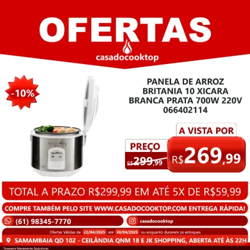 Panela De Arroz Britania 10 Xicara Branca / Prata 700w 220v