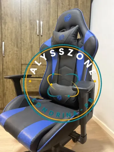Cadeira Gamer Preta e Azul com Almofadas e Apoio de Braço