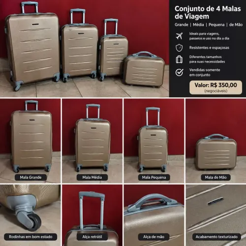 Conjunto de 4 Malas de Viagem - Grande, Média, Pequena e de Mão