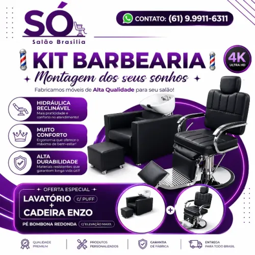 KIT BARBEARIA PROFISSIONAL - MONTE O SALÃO DOS SEUS SONHOS COM QUALIDADE PREMIUM!