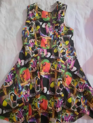 Vestido infantil estampado Aves - tamanho 16