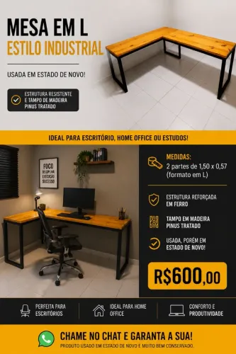Mesa escritório estilo industrial 