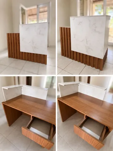 Balcão de Recepção Planejado MDF Freijó e Marmorizado - Excelente Estado